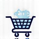 Stylized icon of a shopping cart.
